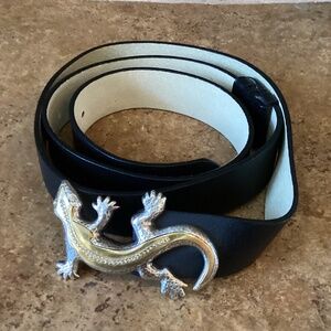 Vintage Chico's Belt Lizard Adjustable 30"-43" Black Leather